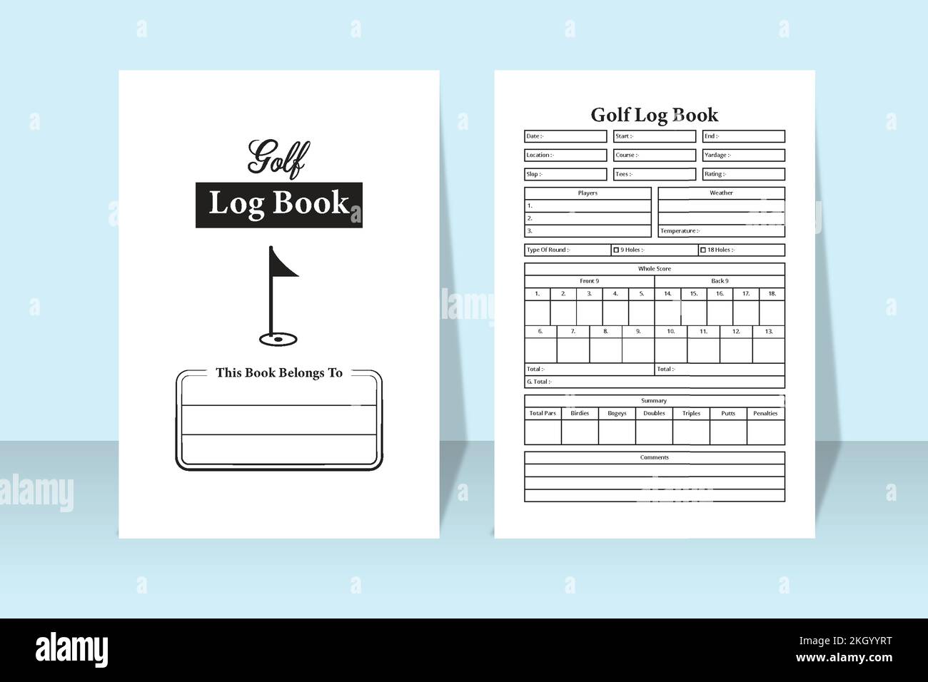 Golf score KDP interior notebook. Golf location and player information