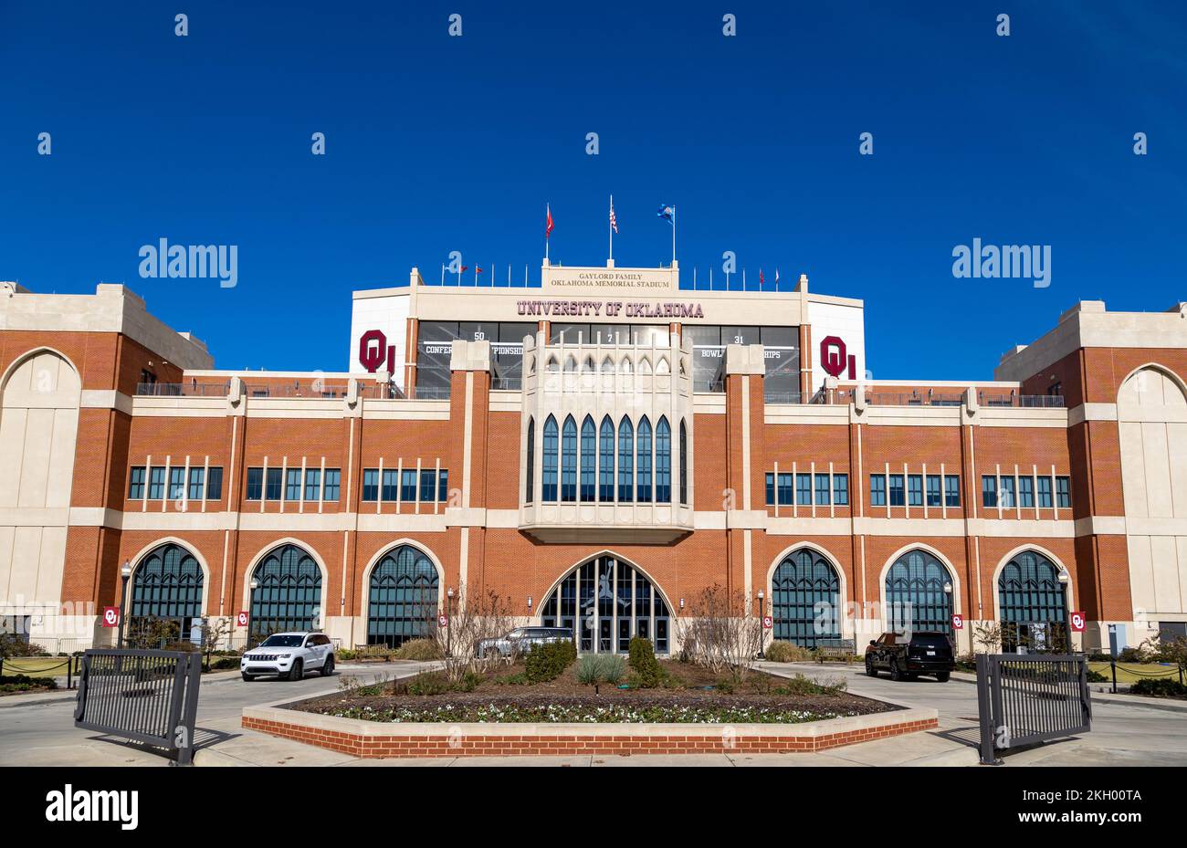 Norman, OK - November 2022: The Switzer Center in front of The Gaylord Family Oklahoma Memorial Stadium on the campus of the University of Oklahoma Stock Photo