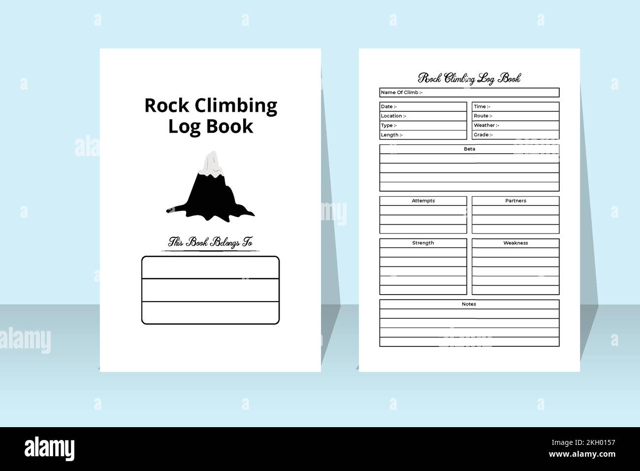 Rock climbing logbook KDP interior. Rock climber information tracker and hiking tracker template