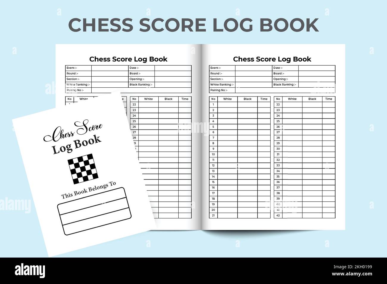 Chess score logbook KDP interior. Chess game tracker and score checker template. KDP interior