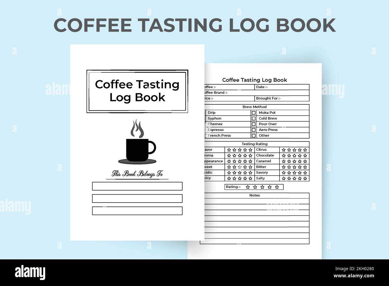Coffee testing log book KDP interior. Coffee quality and taste tracker