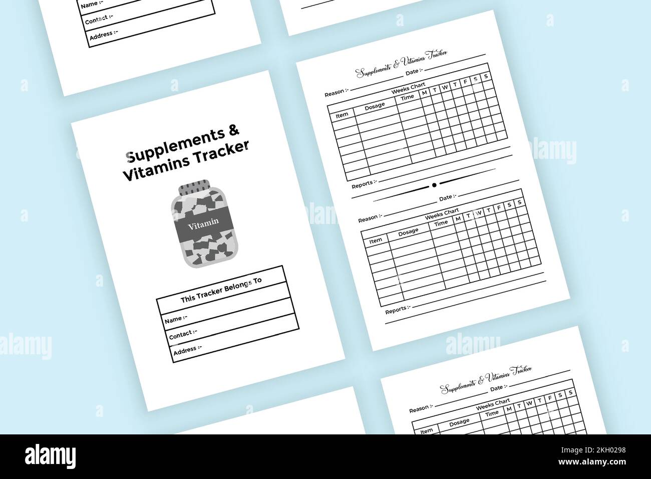 Supplement and vitamin tracker notebook KDP interior Weekly vitamin
