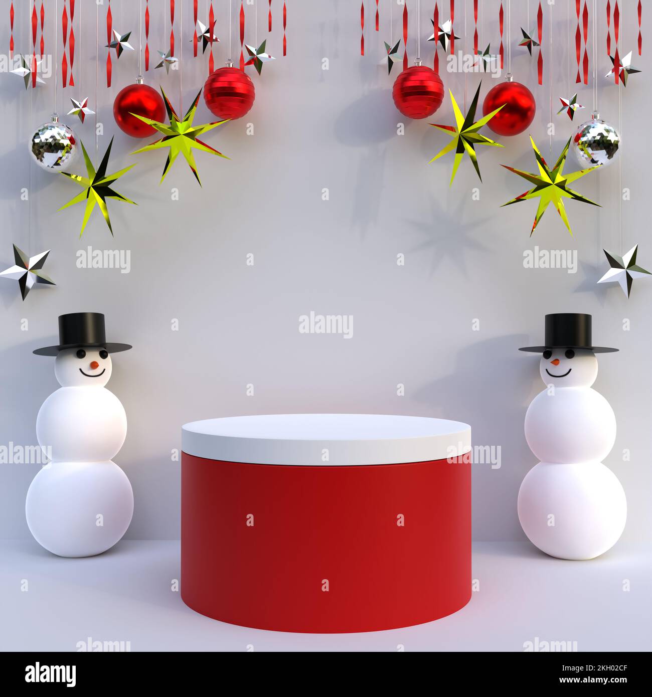 beautiful white platform backdrop for Christmas festival 3d illustration, decorative concept design for Christmas product presentation or product Stock Photo