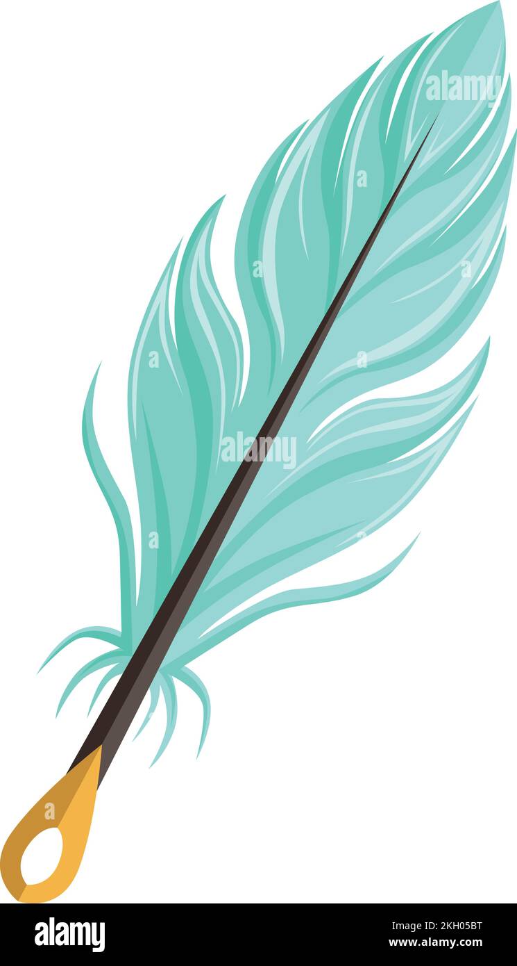 Green feather icon. Fantasy quill. Cartoon symbol Stock Vector