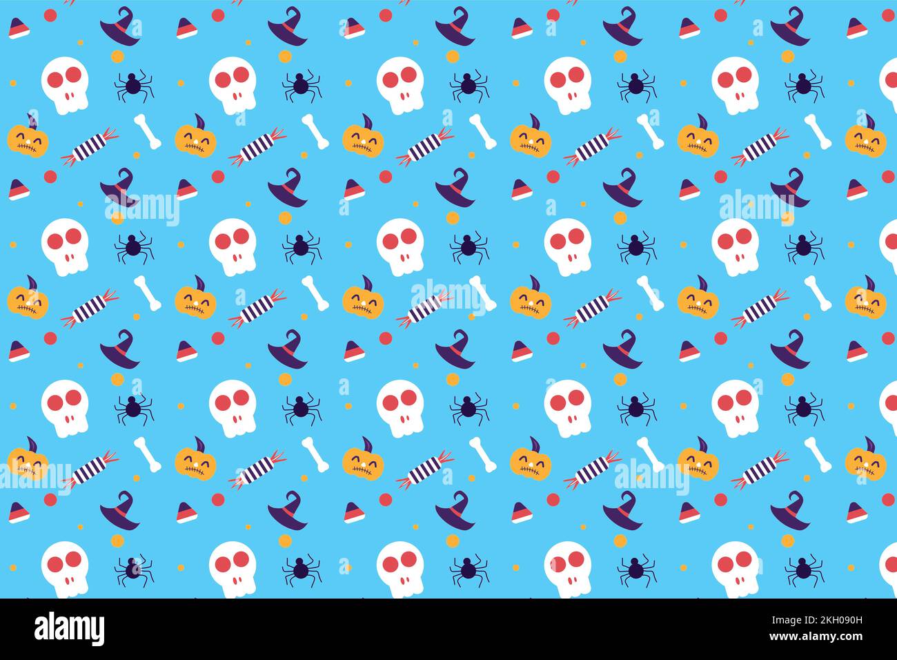 Halloween cute element pattern vector on a light blue background. Halloween seamless pattern with scary pumpkins and dead skulls. Abstract pattern dec Stock Vector