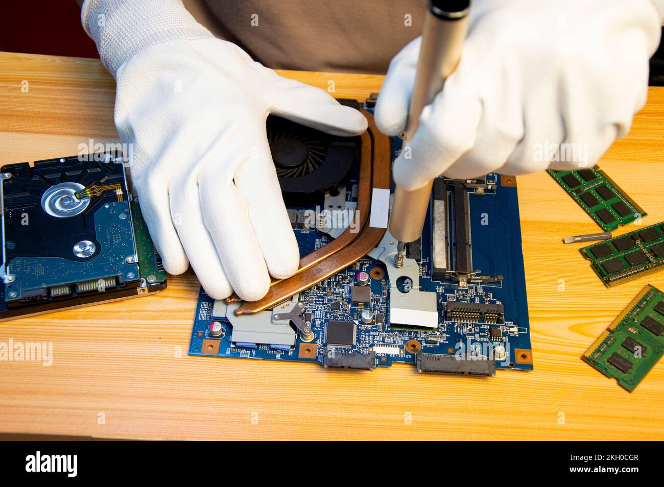 Technician repairing computer motherboard, notebook motherboard Stock ...