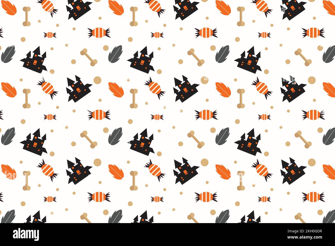 Halloween abstract pattern design with bones and haunted houses. Halloween seamless pattern decoration on a white background. Endless pattern vector f Stock Vector