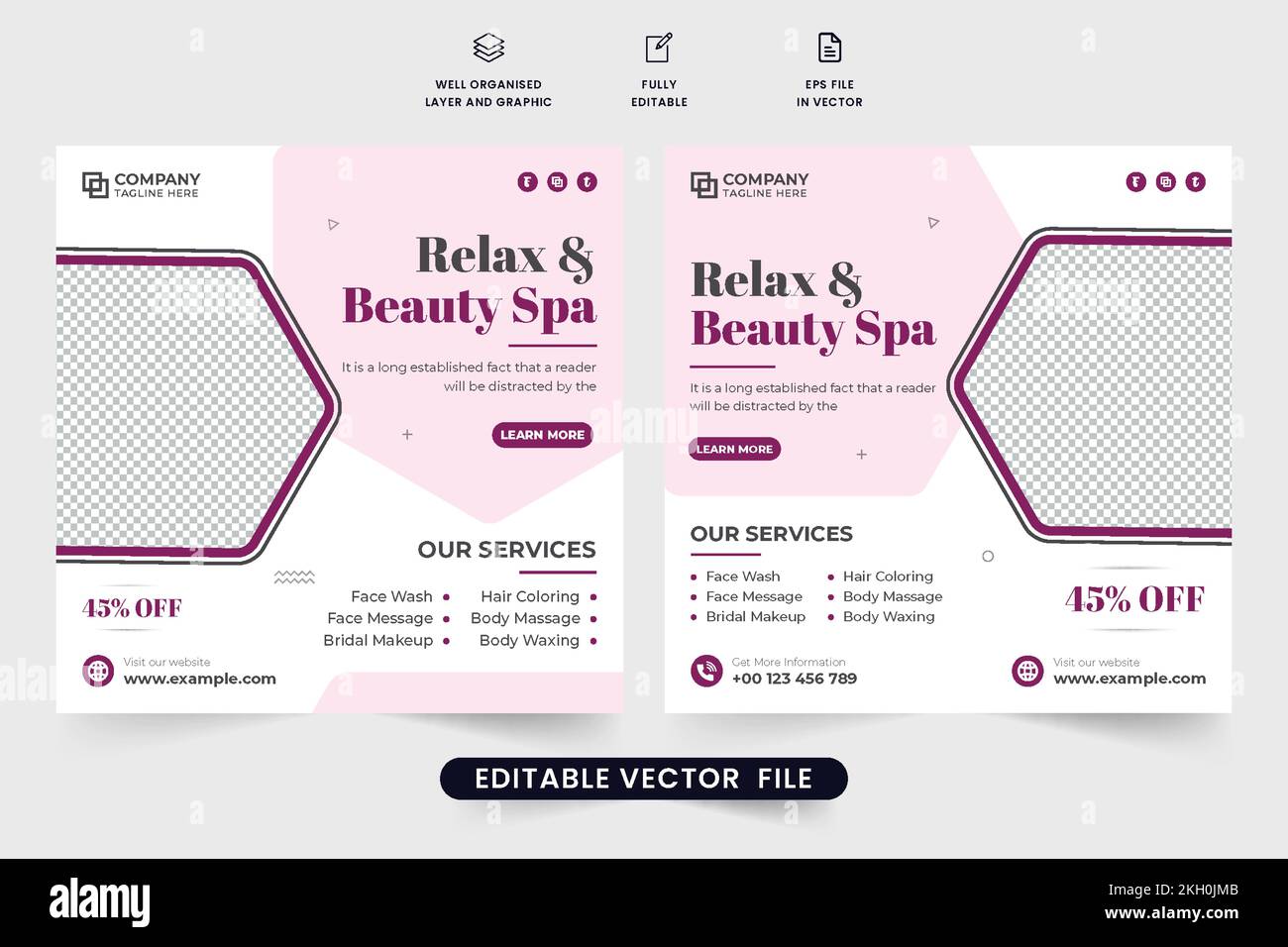 Beauty spa treatment promotional poster design with lavender and dark colors. Body massage and beauty salon template vector for social media marketing Stock Vector