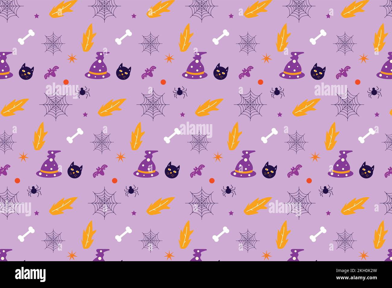 Endless Halloween pattern design with abstract elements. Halloween seamless pattern vector with cat faces and witch hats. Pattern texture background d Stock Vector