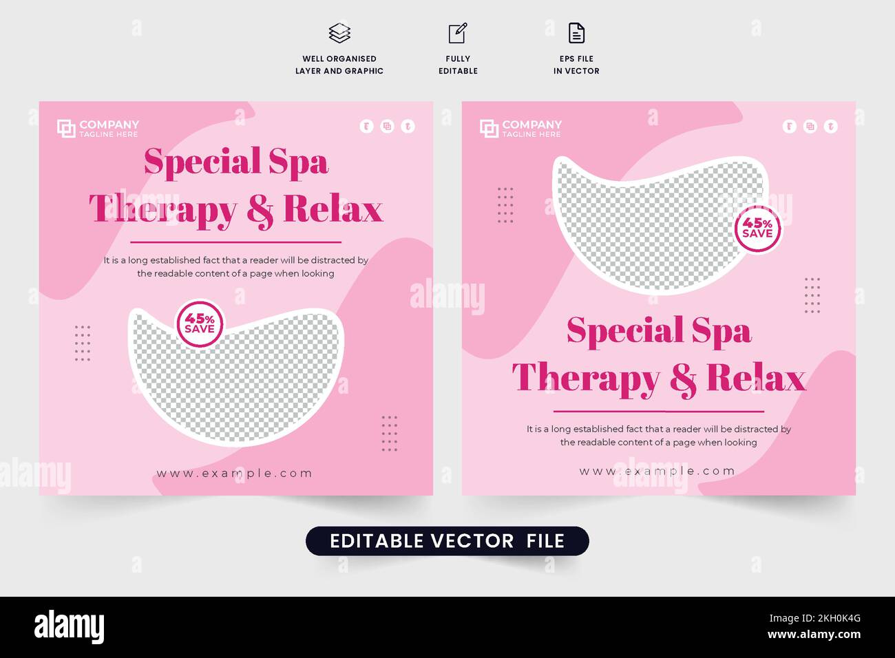Special spa therapy and relax center promotional web banner vector with abstract shapes. Modern body massage and spa treatment social media post vecto Stock Vector