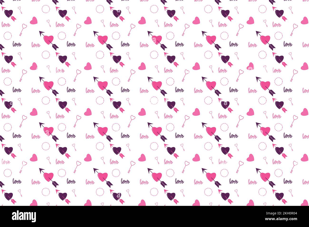 Seamless love pattern decoration with arrow and key elements. Minimal pattern element vector on a white background. Abstract pattern design for bed sh Stock Vector