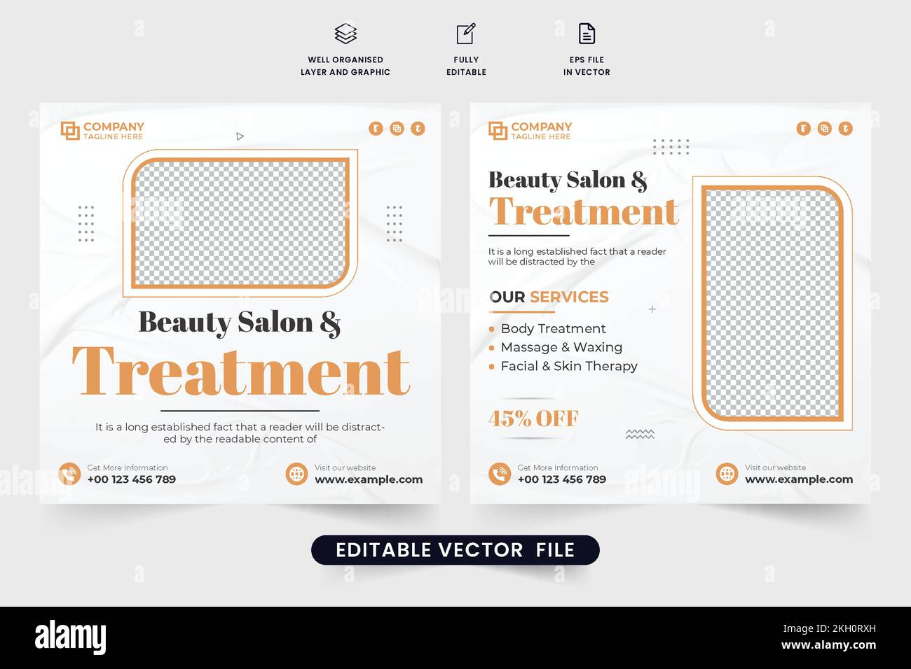 Beauty salon treatment social media post vector with golden and dark colors. Salon and spa promotional web banner design with geometric shapes. Specia Stock Vector
