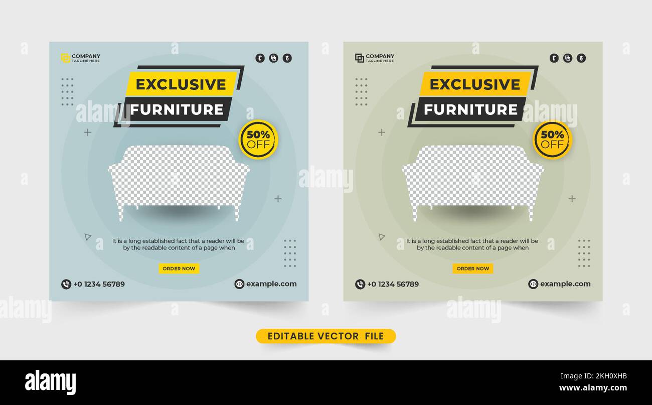 Exclusive furniture store social media post vector with abstract shapes