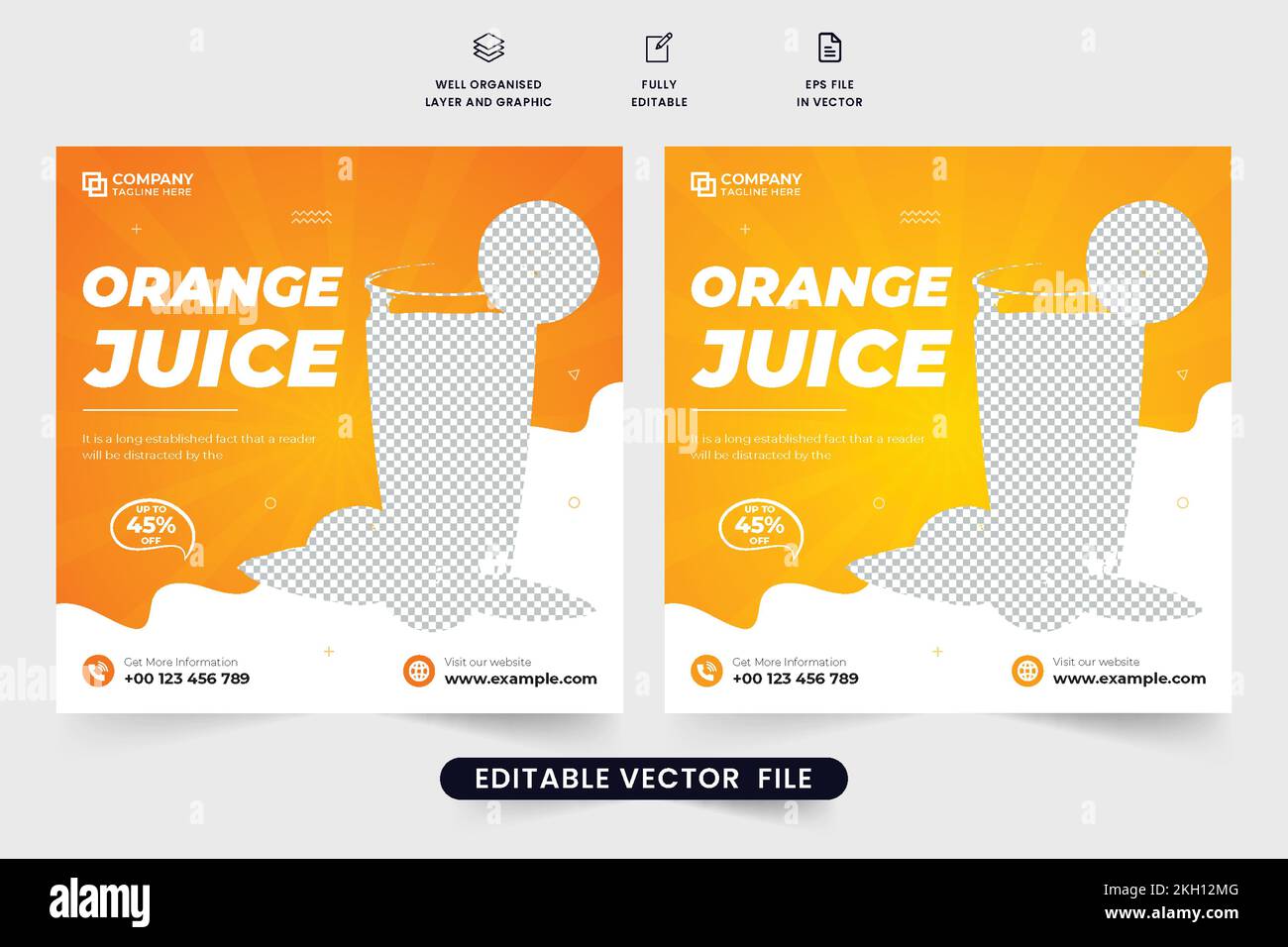 Orange juice promotional web banner design for restaurants and cafes