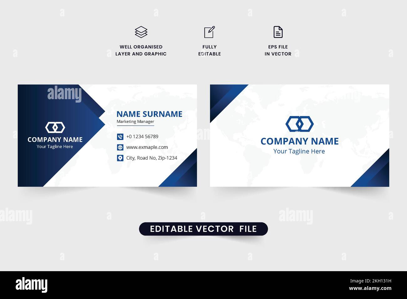 Futuristic business card design with dark blue color. Modern business ...