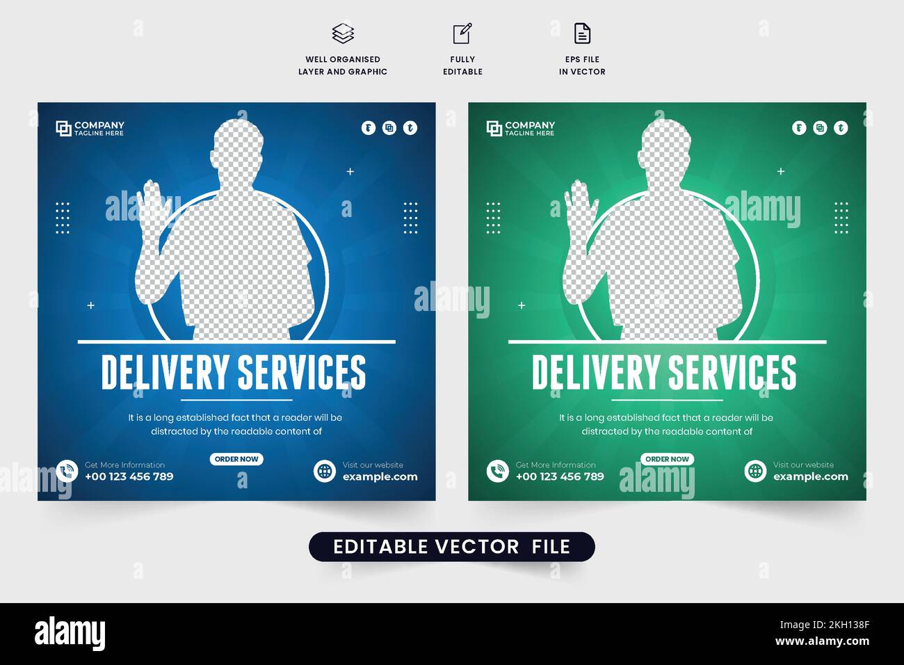 Delivery service promotional web banner design with blue and green