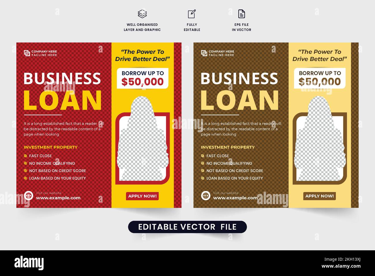 Small business loan social media post template with red and yellow