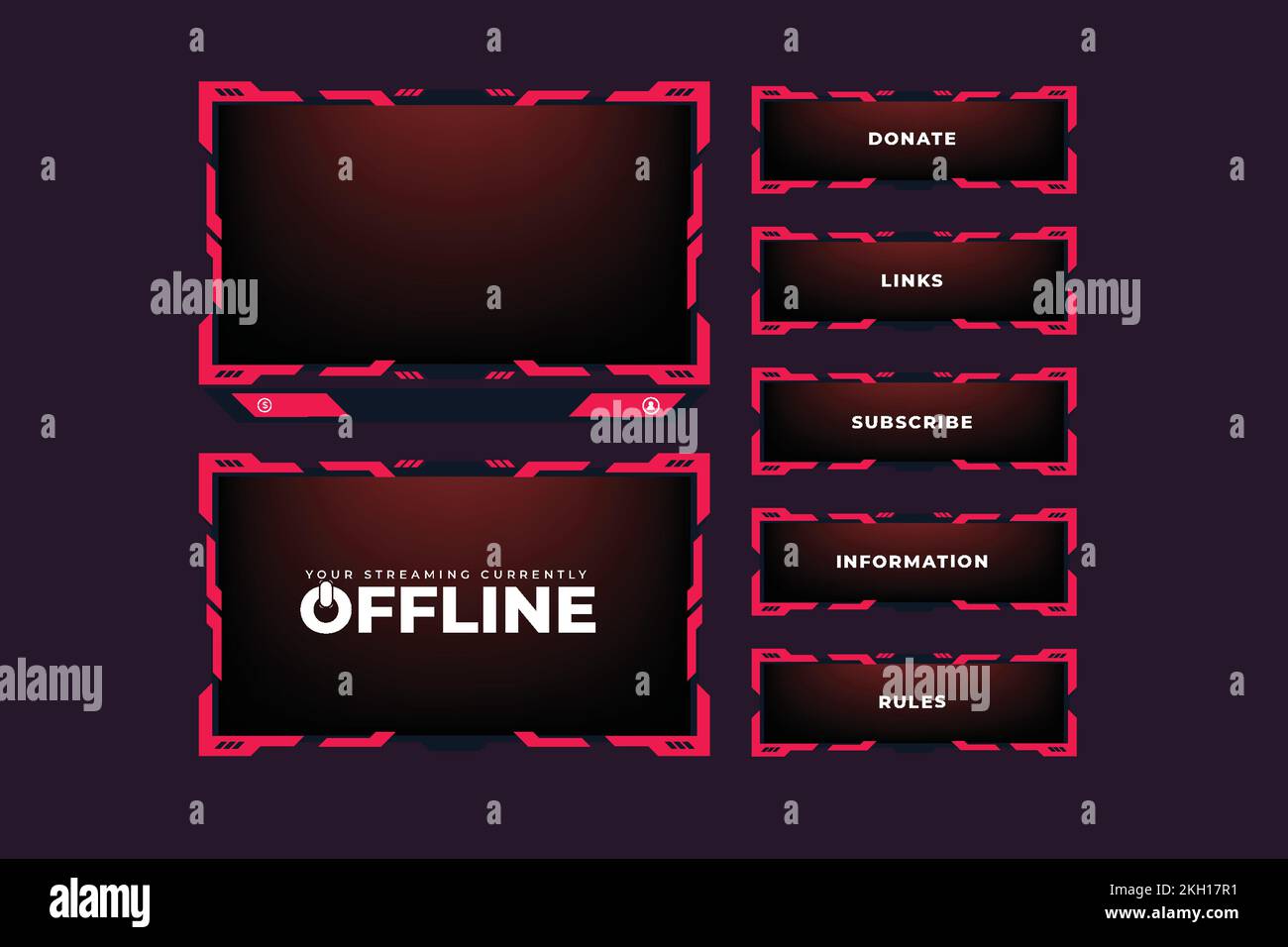 Gaming screen panel design with red borders on a dark background. Live