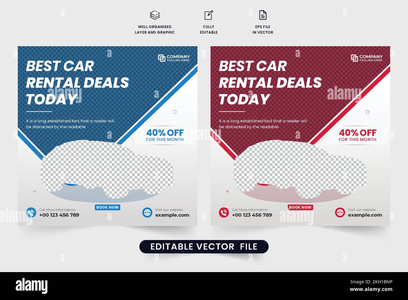 Car rental web banner template with blue and maroon colors. Modern ...