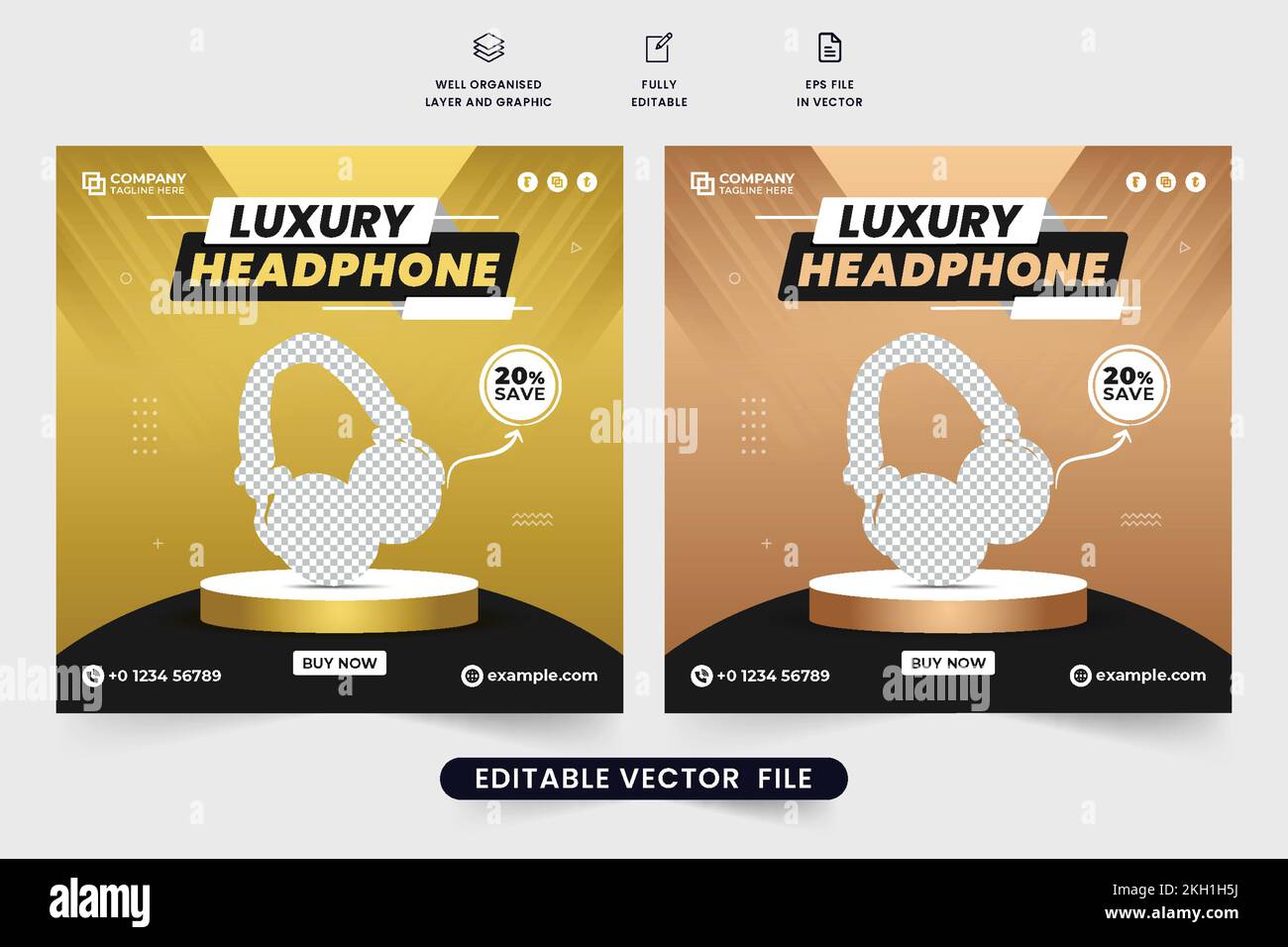 Luxury headphone social media post vector with discount offer section