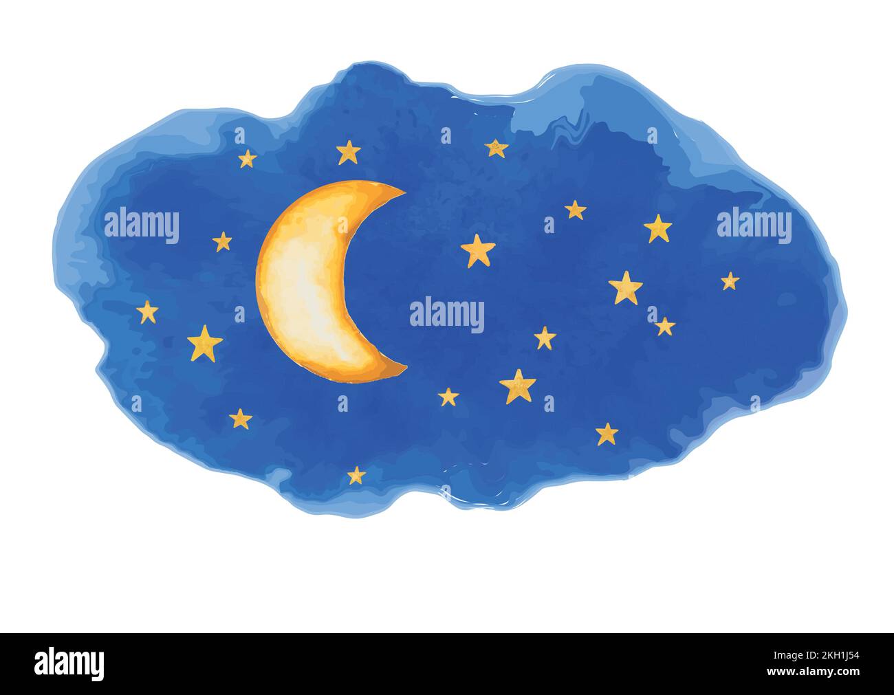 Night Moon Stars Vector illustration Watercolor. Night Sky Stock Vector