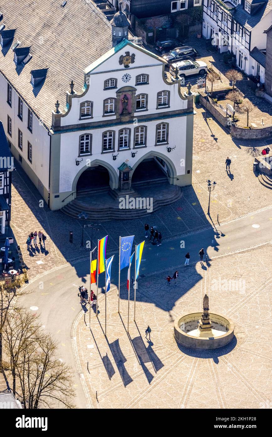 Aerial view, Brilon city hall, Brilon, Sauerland, North Rhine ...