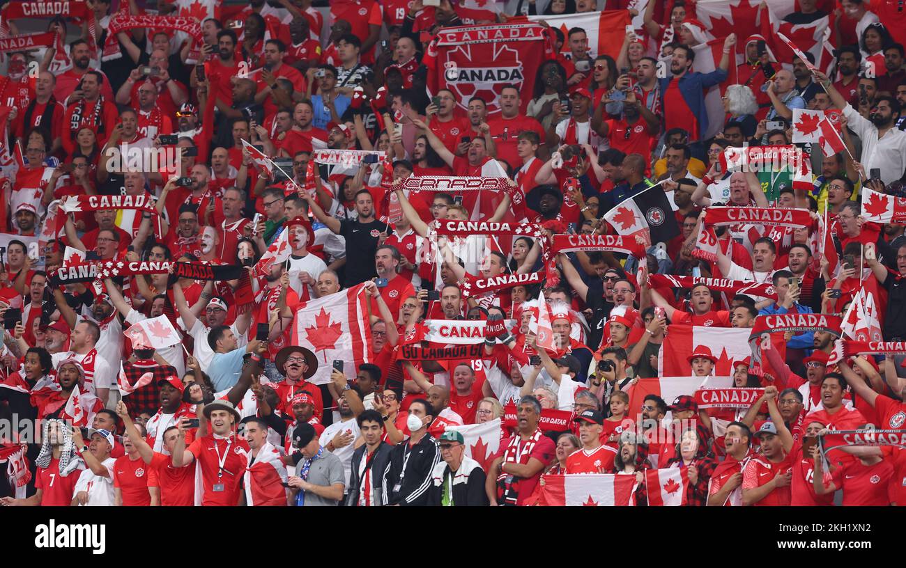 Al Rayyan, Qatar, 23rd November 2022. Canadian fans during the FIFA ...