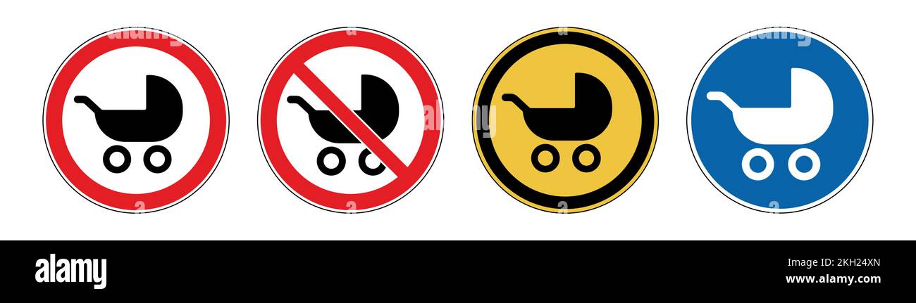 Stroller and pushchair baby carriage vector illustration icon sign set Stock Vector