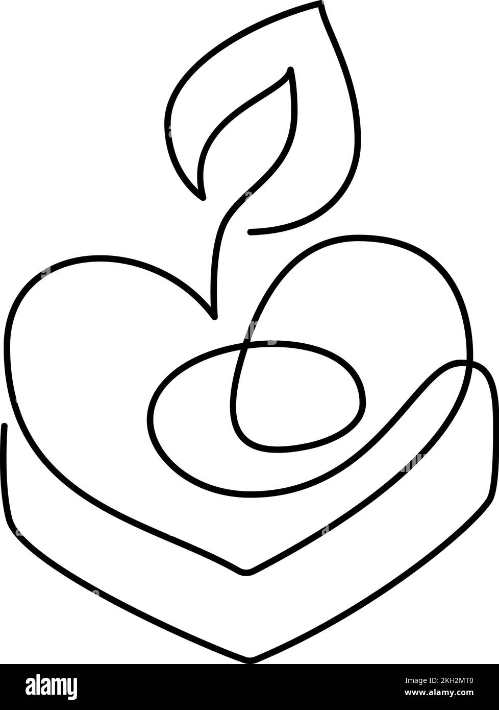 Hand drawn one line vector burning candle icon in form of heart love. Continuous Christmas