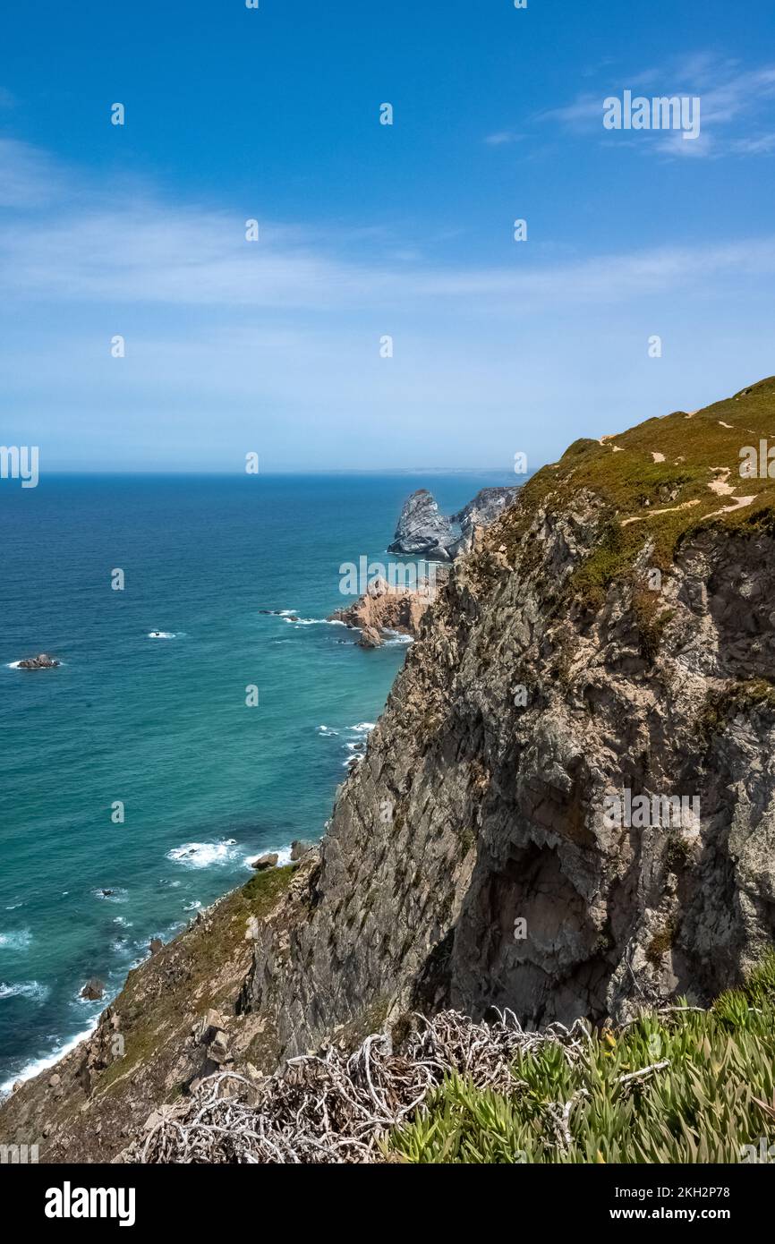 Cabo da Roca in Portugal, the cliffs under the Atlantic sea in summer ...