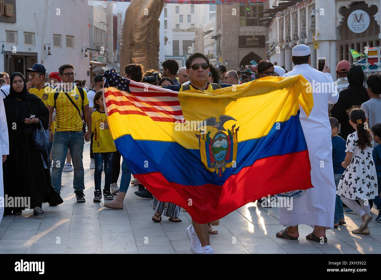 Ecuador Fans enjoying in Souq Waqif Qatar Stock Photo