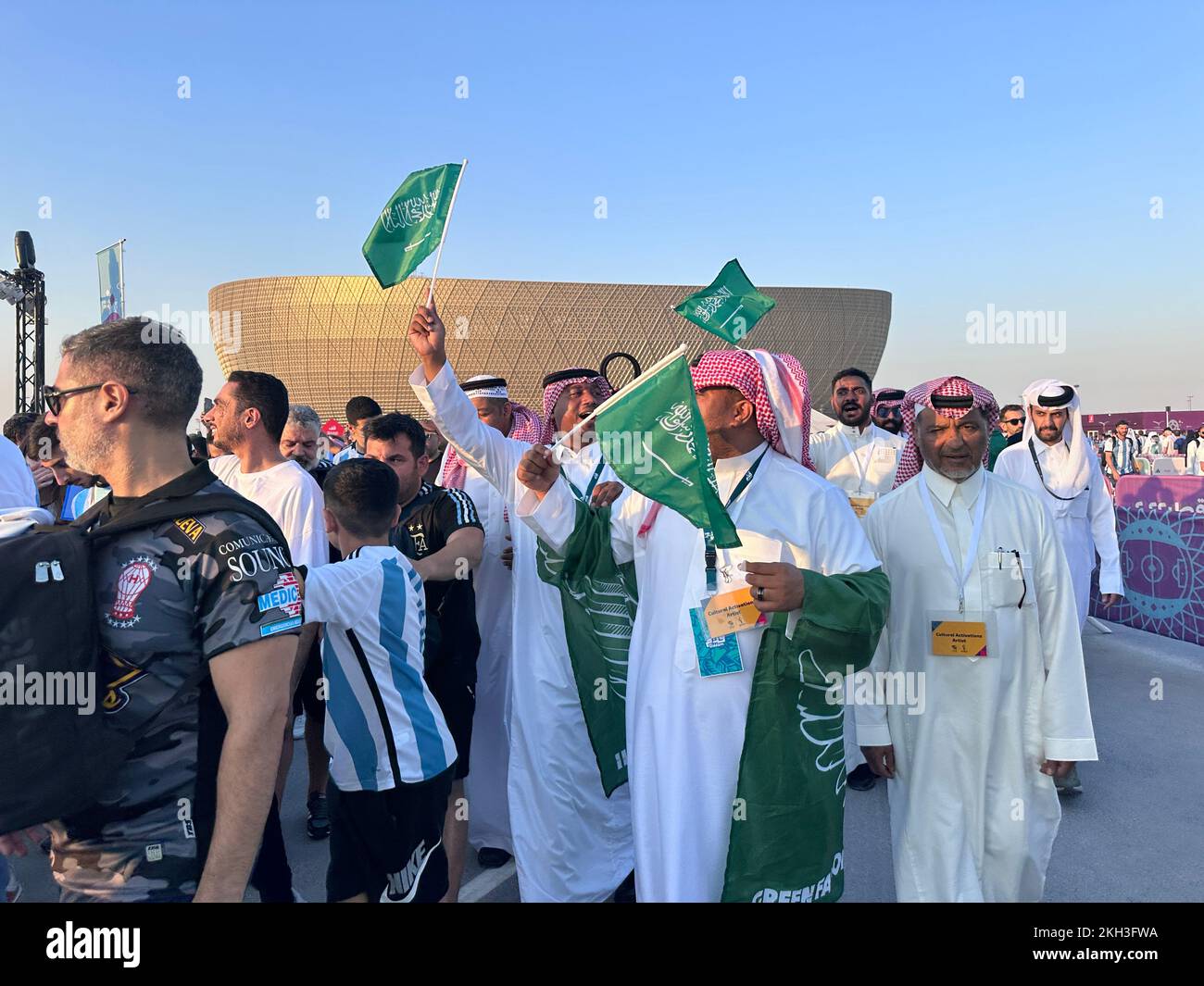 Saudi Spectators in Lusail Stadium after Wining match against Argentine FIFA World cup Qatar 2022 Stock Photo