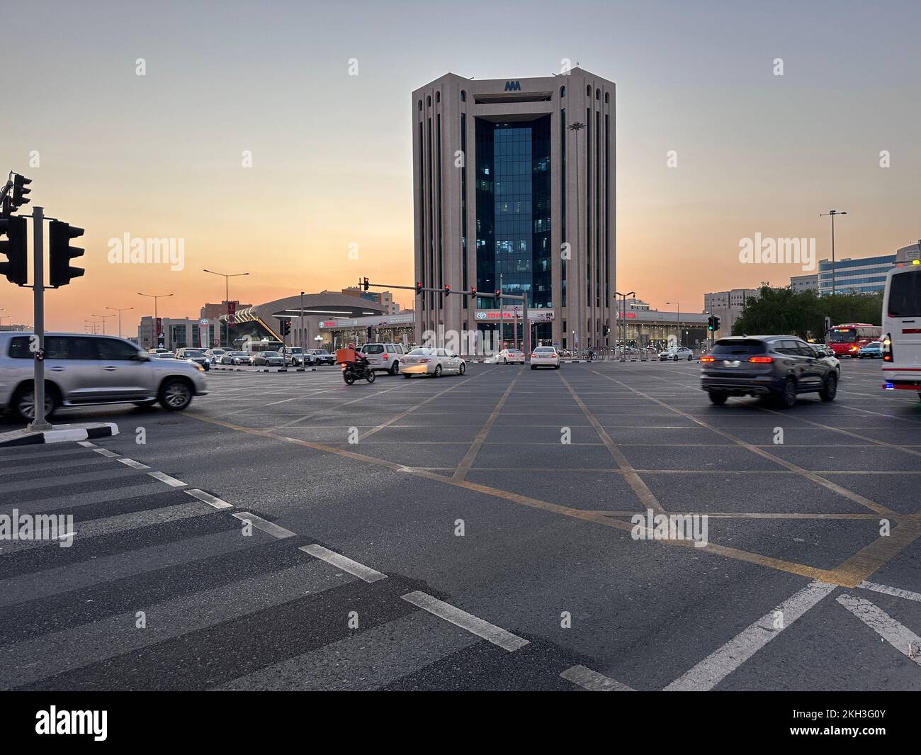 Doha Roads and Traffic Signal. Toyota Signal C Ring Road Doha Stock