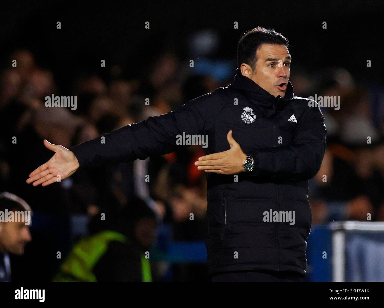 Soccer Football - Women's Champions League - Group A - Chelsea v Real Madrid - Kingsmeadow, London, Britain - November 23, 2022 Real Madrid coach Alberto Toril reacts REUTERS/Andrew Couldridge Stock Photo