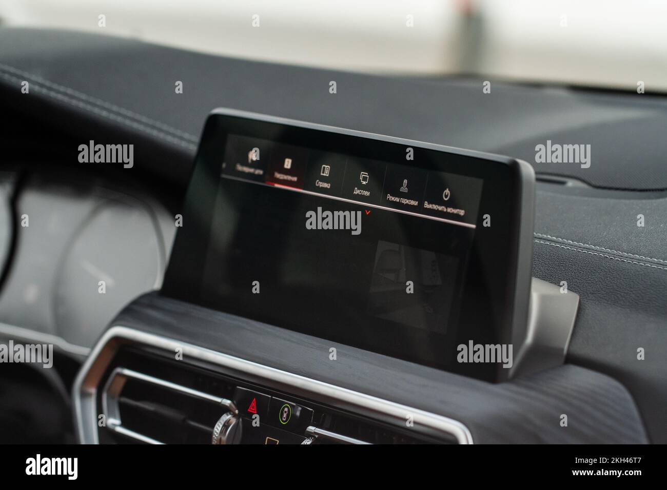 Modern car media display in the interior of the car. Touchscreen