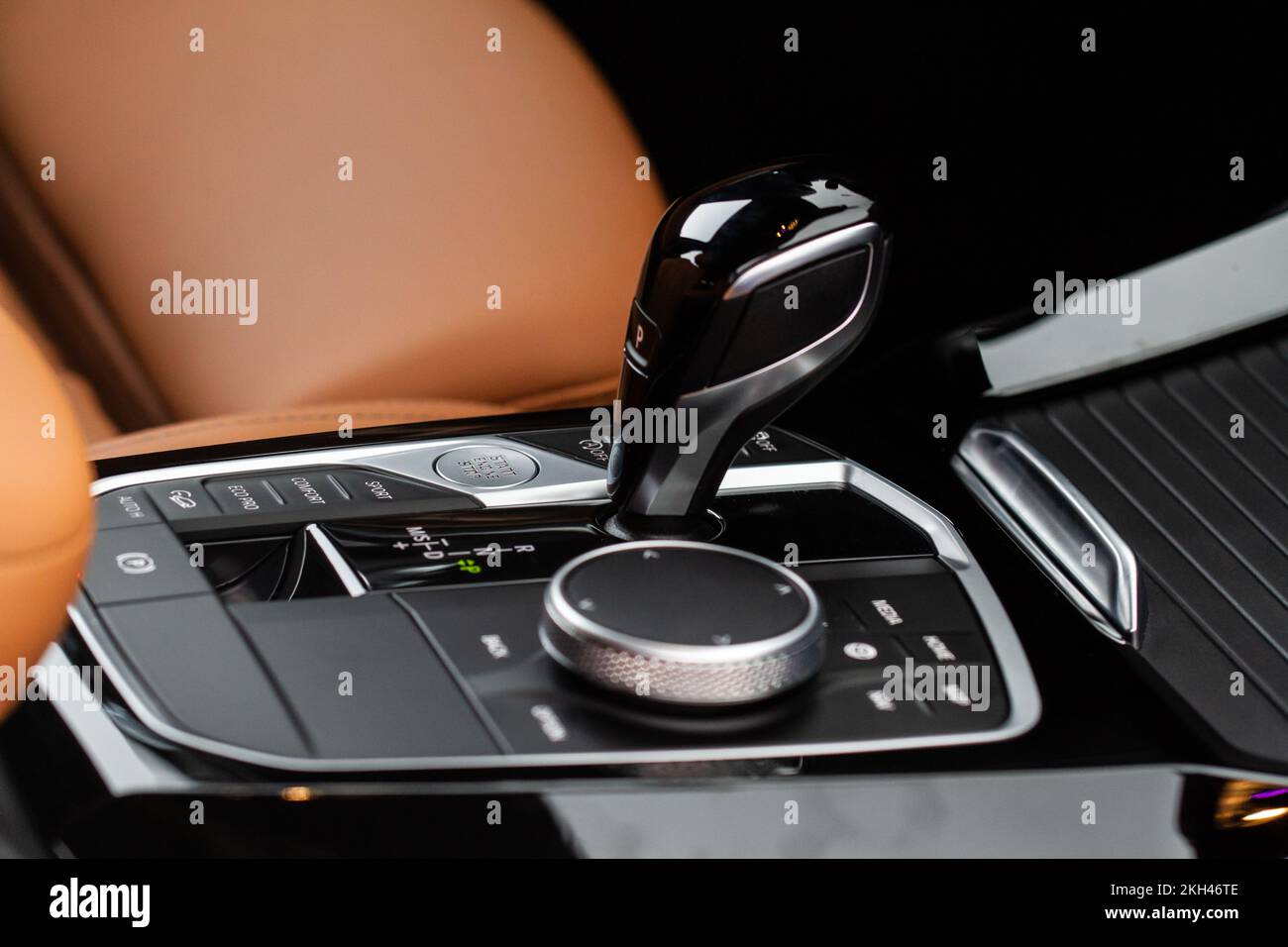 Modern automatic gearbox. Close up of the gearbox transmission handle