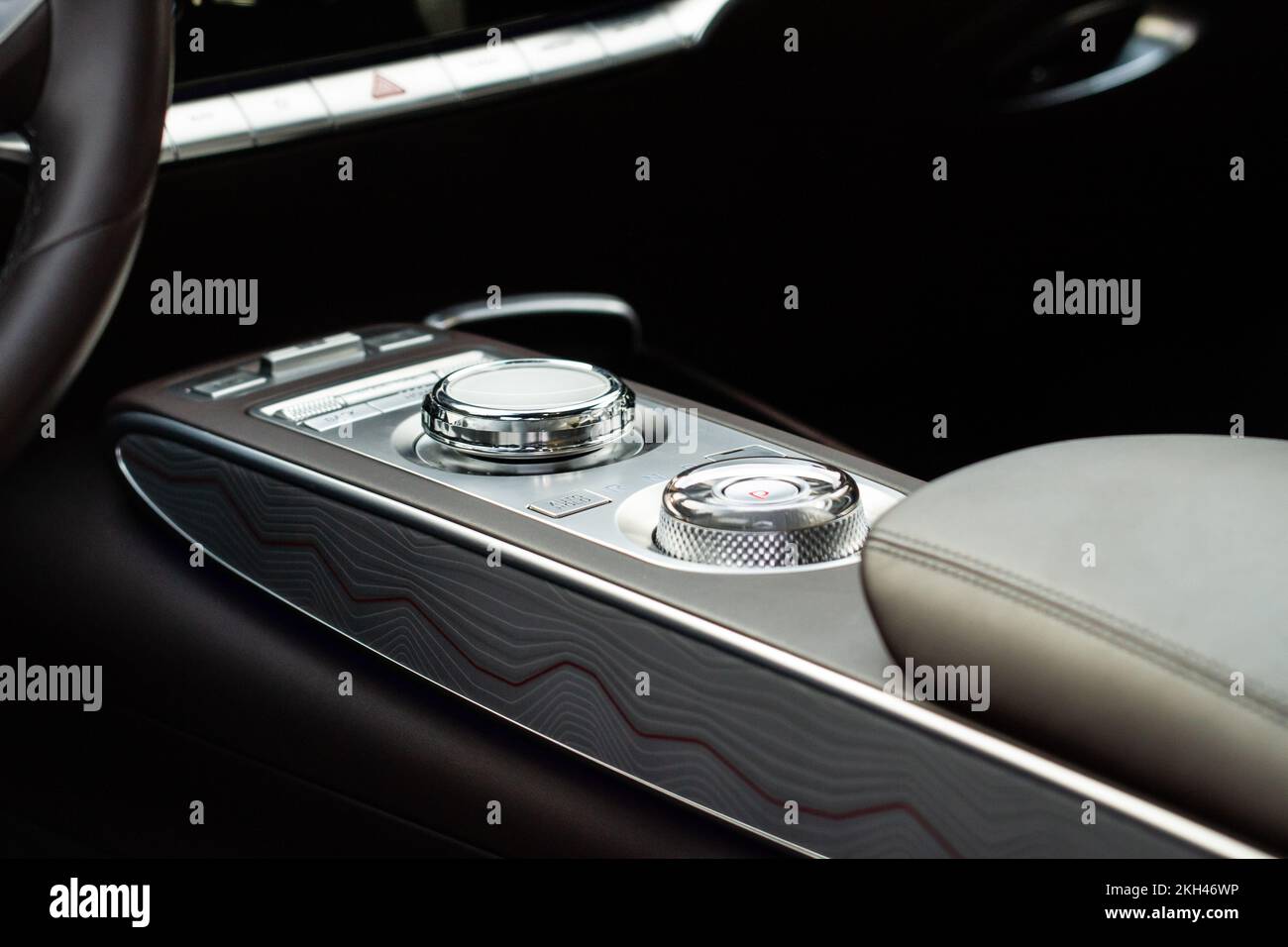 Modern car automatic gearbox. Gearbox control buttons. Gear selector