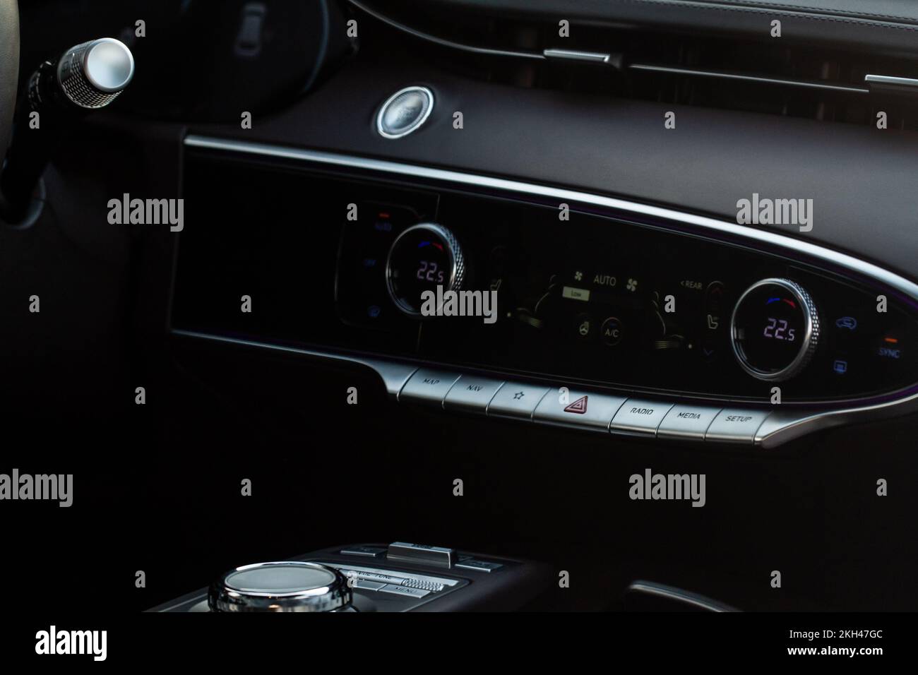 Car air conditioner dashboard. Modern car interior. Adjustable air