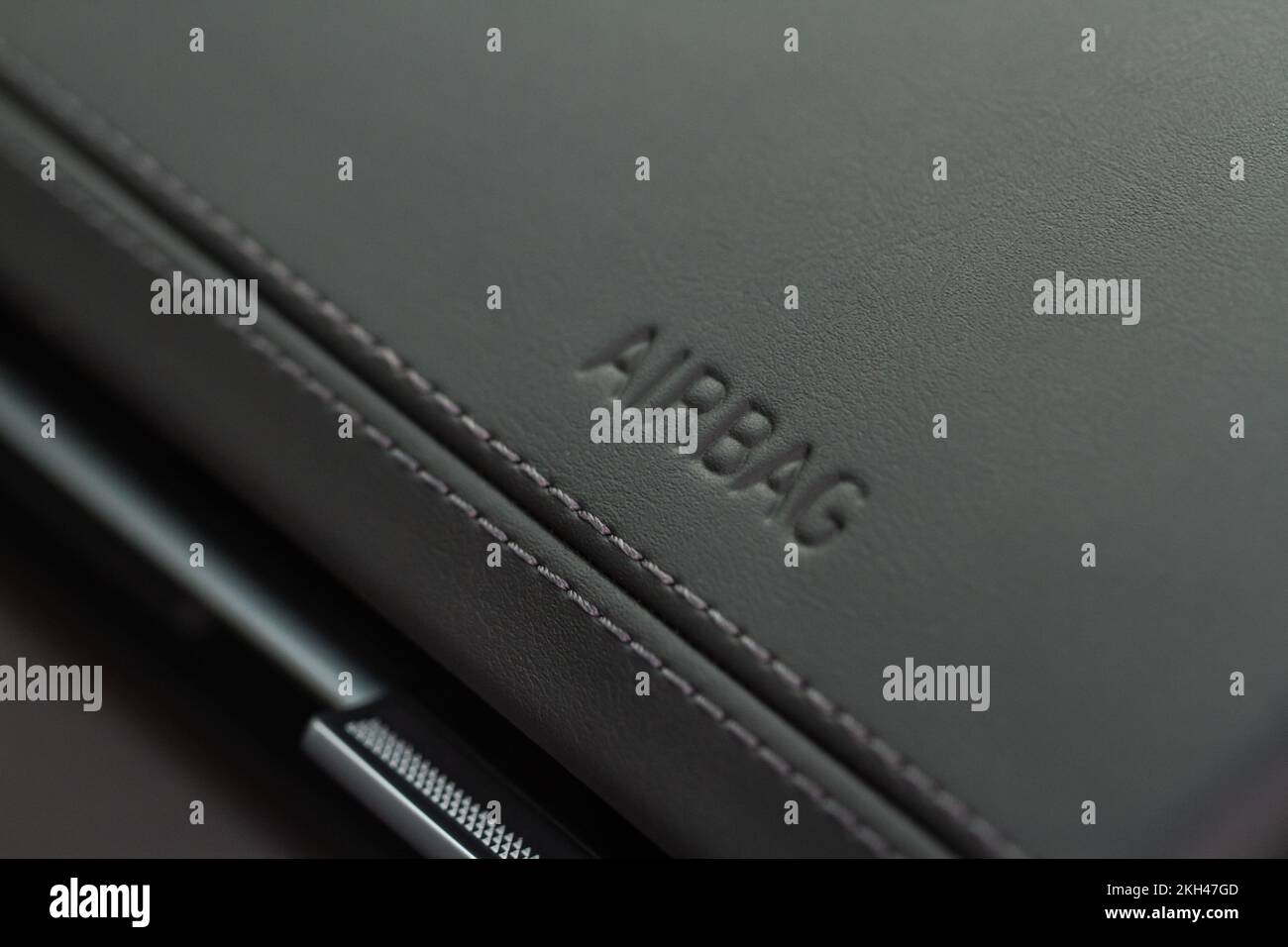 Safety airbag sign on car. Car airbag closeup. Airbag safety system