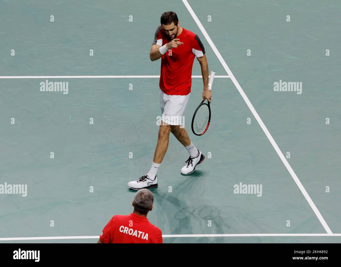 Tennis - Copa Davis - Quarter Finals - Croatia v Spain - Palacio de los  Deportes Jose Maria Martin Carpena, Malaga, Spain - November 23, 2022  Croatia's Marin Cilic celebrates winning his