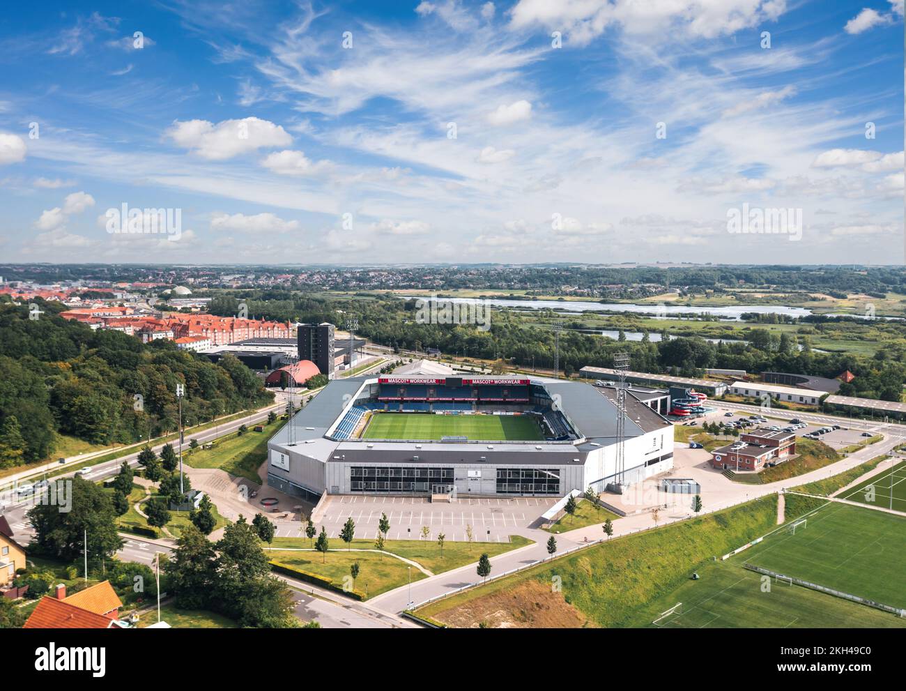 Randers, Central Jutland, Denmark August 2022 Aerial summer skyline