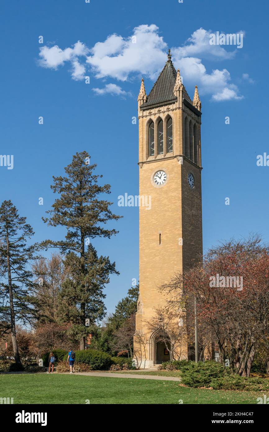 AMES, IA, USA NOVEMBER 1, 2022 Campanile tower on the campus of Iowa