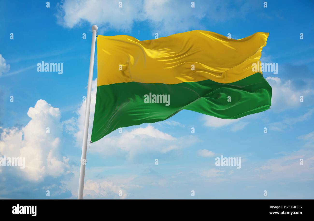 Top view of flag Vichada, Colombia. Colombian patriot and travel concept. no flagpole. Plane design, layout. Flag background Stock Photo