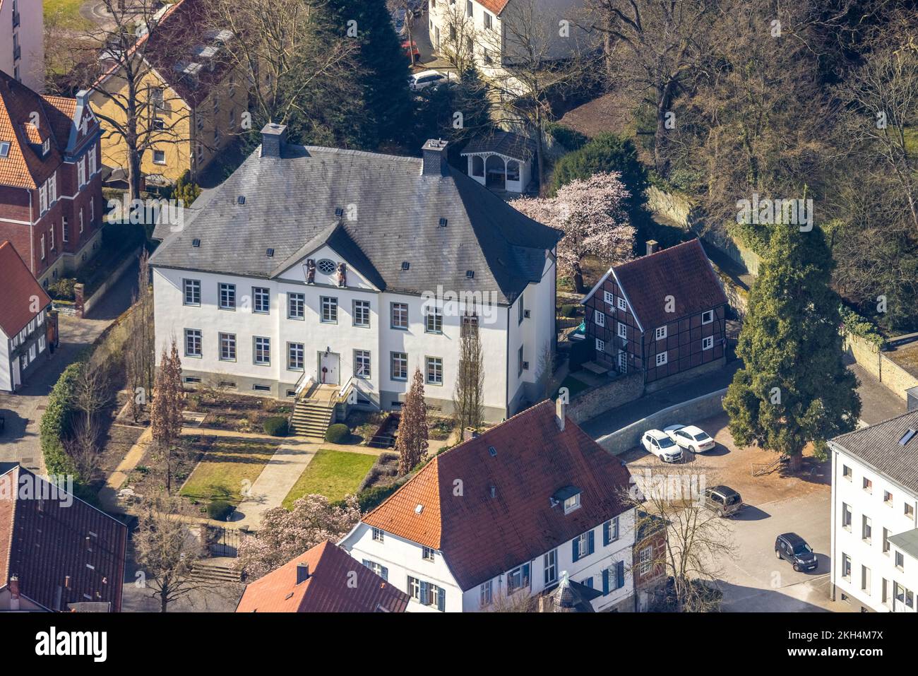 Aerial view, baroque building Friesenhausenscher Hof, Soest, Soester Börde, North Rhine-Westphalia, Germany, DE, Monument protection, Europe, Aerial p Stock Photo