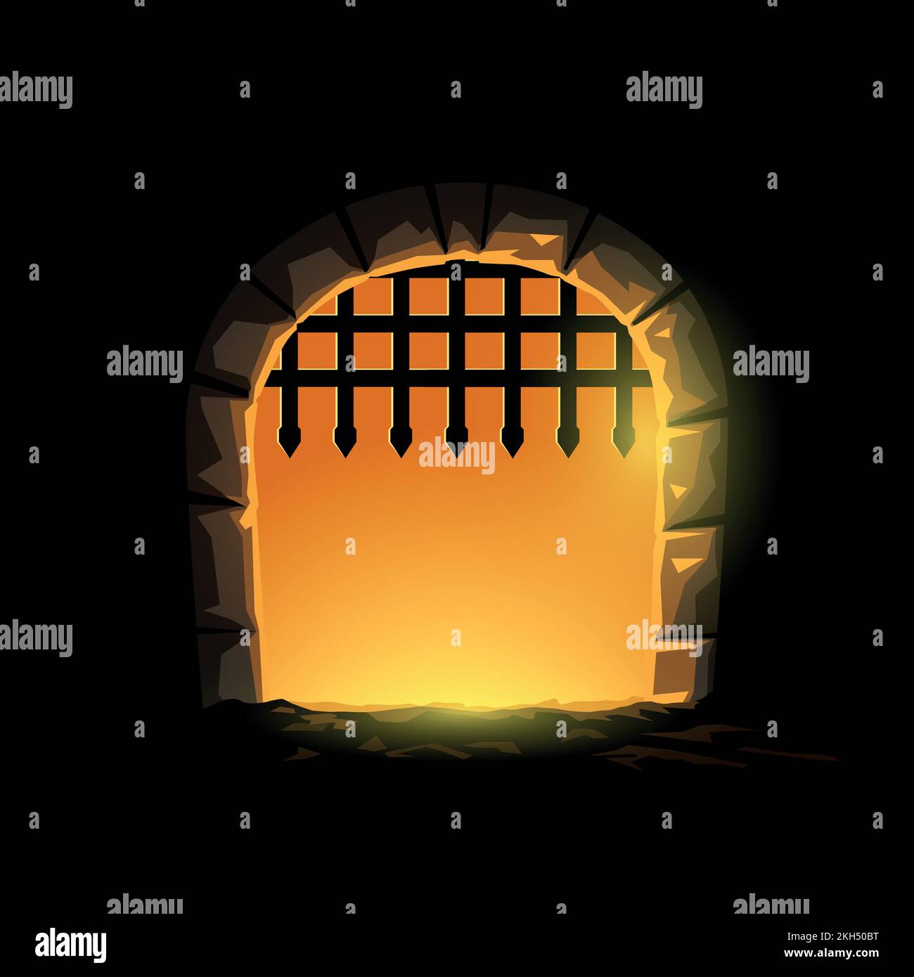 black medieval city gates silhouette at sunset Stock Vector Image & Art ...