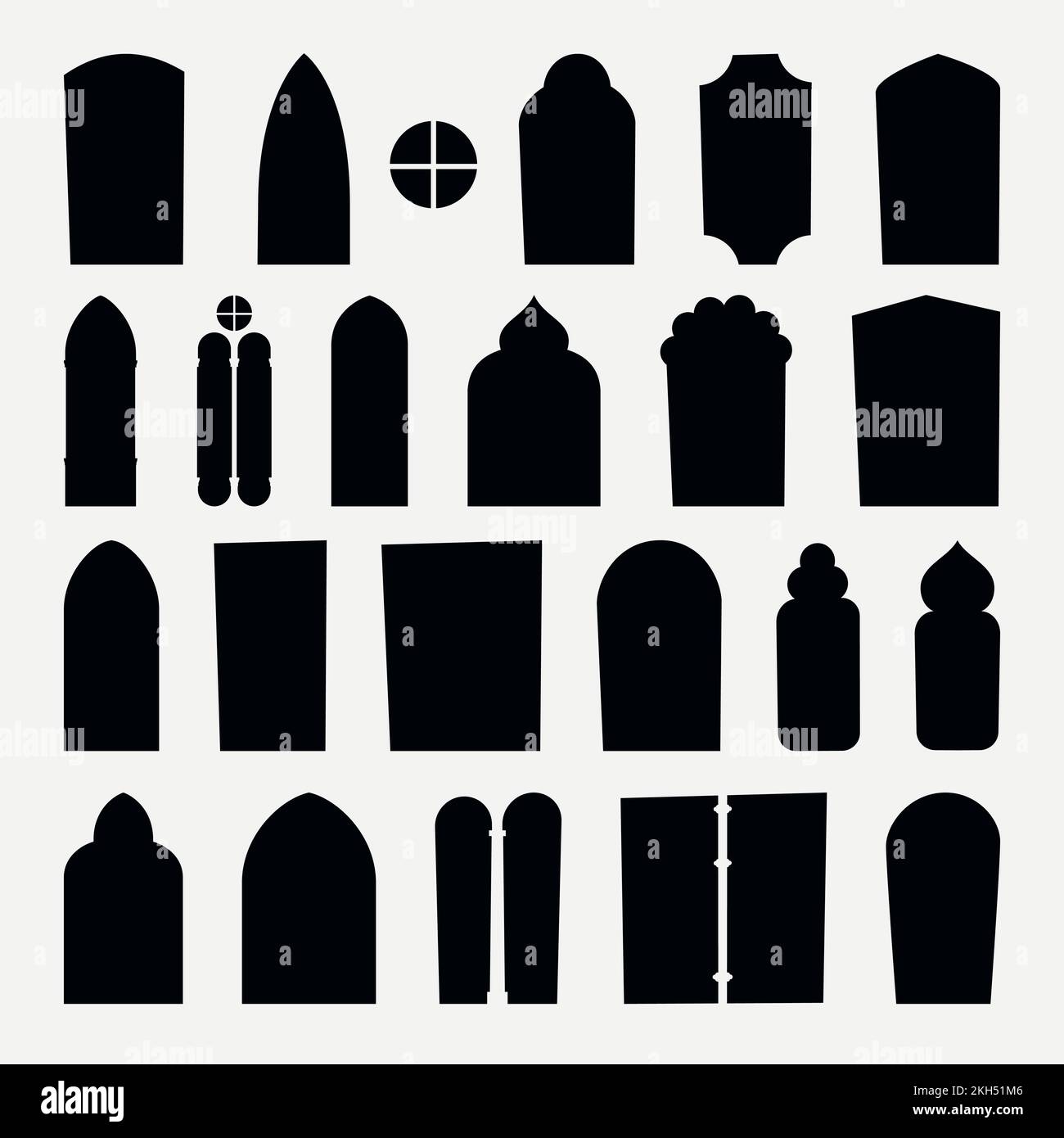 medieval various window shapes silhouettes in set Stock Vector