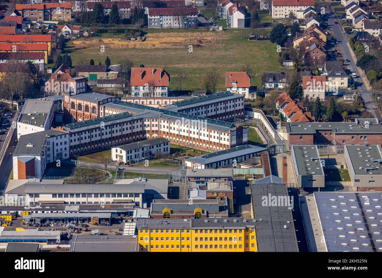 Aerial view, Werl correctional facility, Werl, Soester Börde, North Rhine-Westphalia, Germany, Arrest, DE, Europe, Custodial, Imprisonment, Prison, Cu Stock Photo