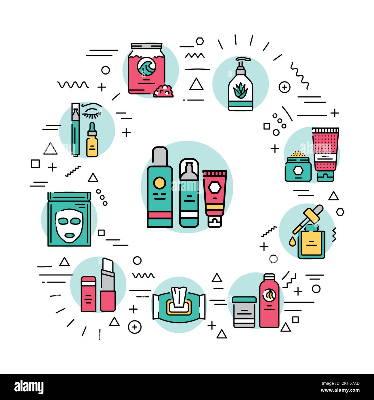 Cosmetics web banner. Infographics with linear icons on white ...