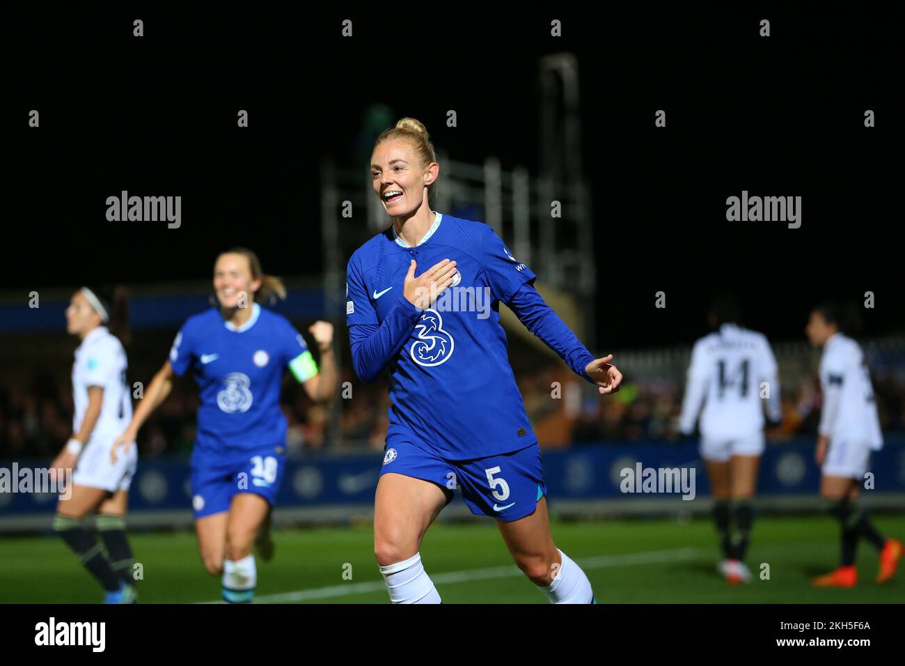 Kingston, London,UK. 23rd November 2022; Kingsmeadow, Kingston, London, England: UEFA Womens Champions League Football, Chelsea versus Real Madrid ; Sophie Ingle of Chelsea celebrates her goal in the 67th minute for 1-0. Credit: Action Plus Sports Images/Alamy Live News Stock Photo