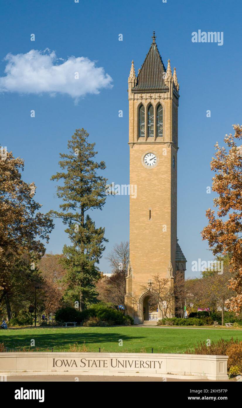 AMES, IA, USA - NOVEMBER 1, 2022: Campanile tower on the campus of Iowa State University. Stock Photo